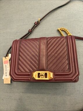 Rebecca Minkoff Quilted Burgundy Crossbody Bag with Gold Hardware